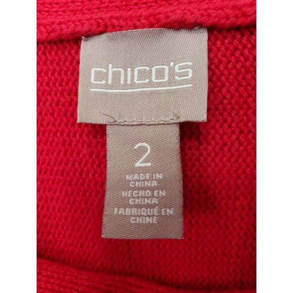 CHICO'S Cotton Blend Red Dolman Sleeve Cowl Neck Fringed Sweater Tunic Size 2(L) - Picture 3 of 7